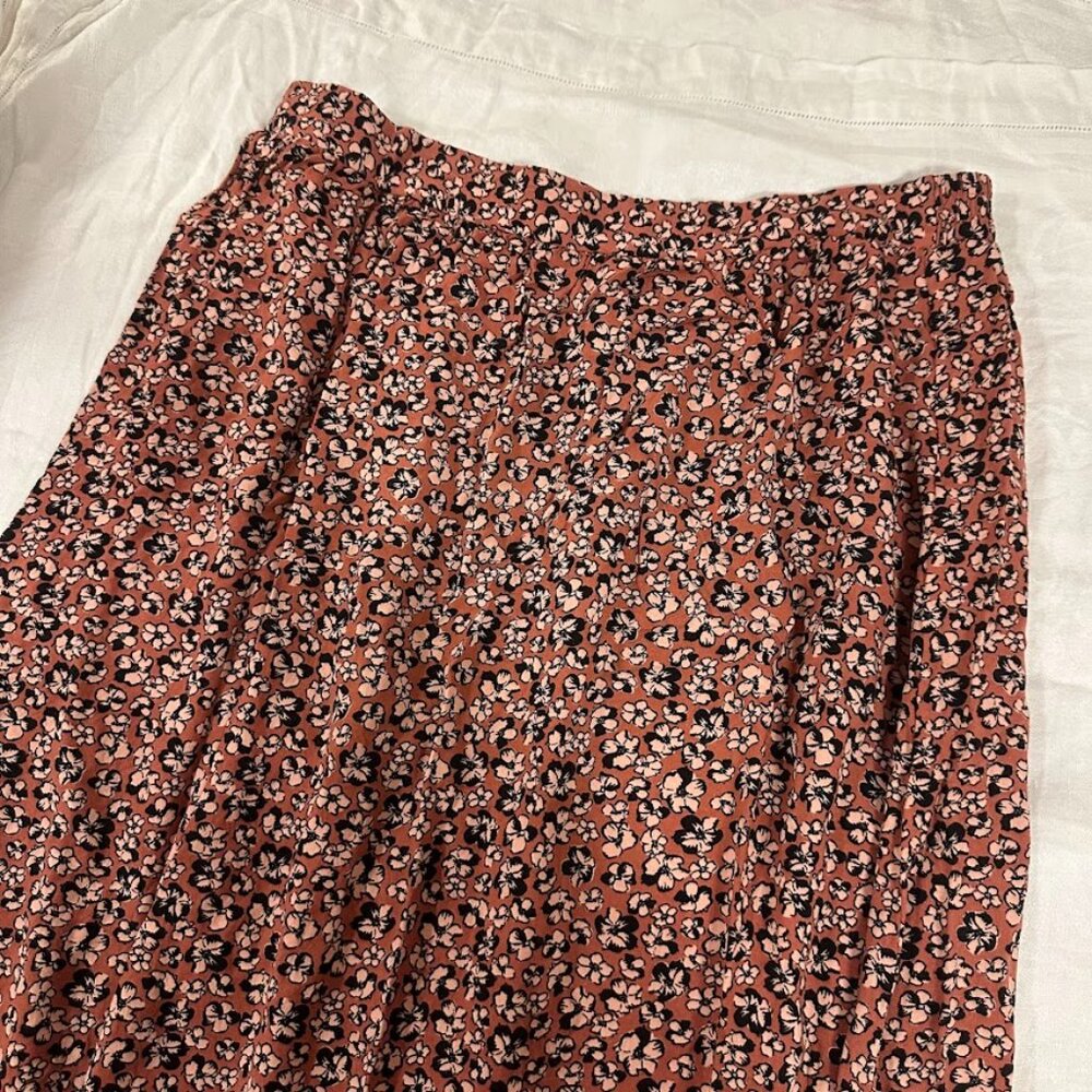 Nine West Orange Lightweight Floral Midi Skirt Size L | Boho, Swing, Cottagecore - Picture 4 of 11